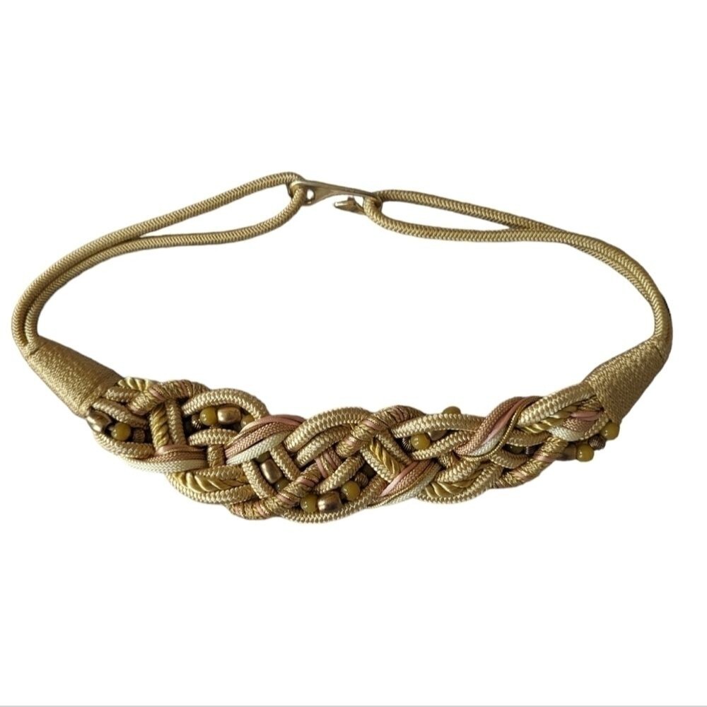 Gold braided beaded vintage belt with gold hardware